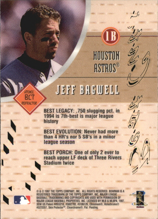 1997 Bowman's Best Best Cuts Atomic Refractor #BC7 Jeff Bagwell back image