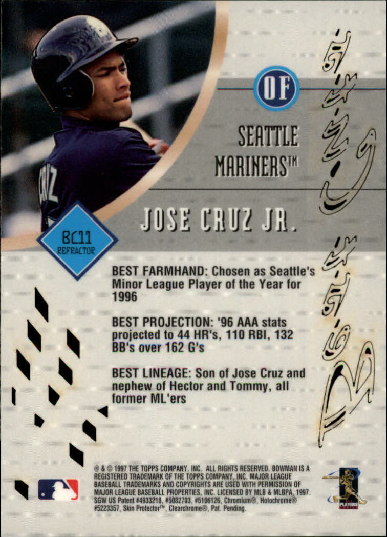 1997 Bowman's Best Best Cuts Refractor #BC11 Jose Cruz Jr. back image