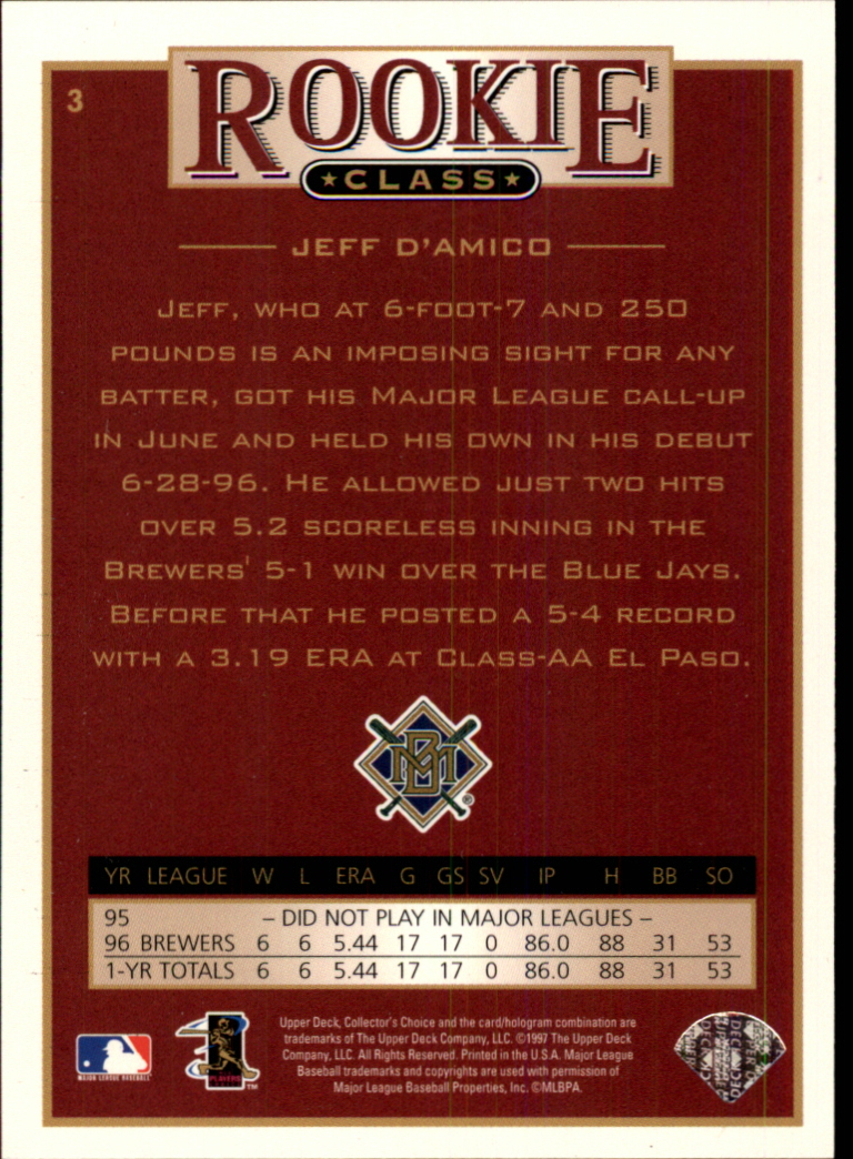 1997 Collector's Choice #3 Jeff D'Amico back image