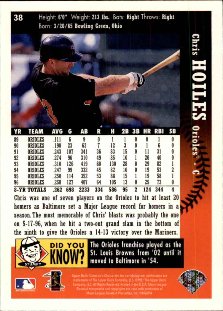 1997 Collector's Choice #38 Chris Hoiles back image