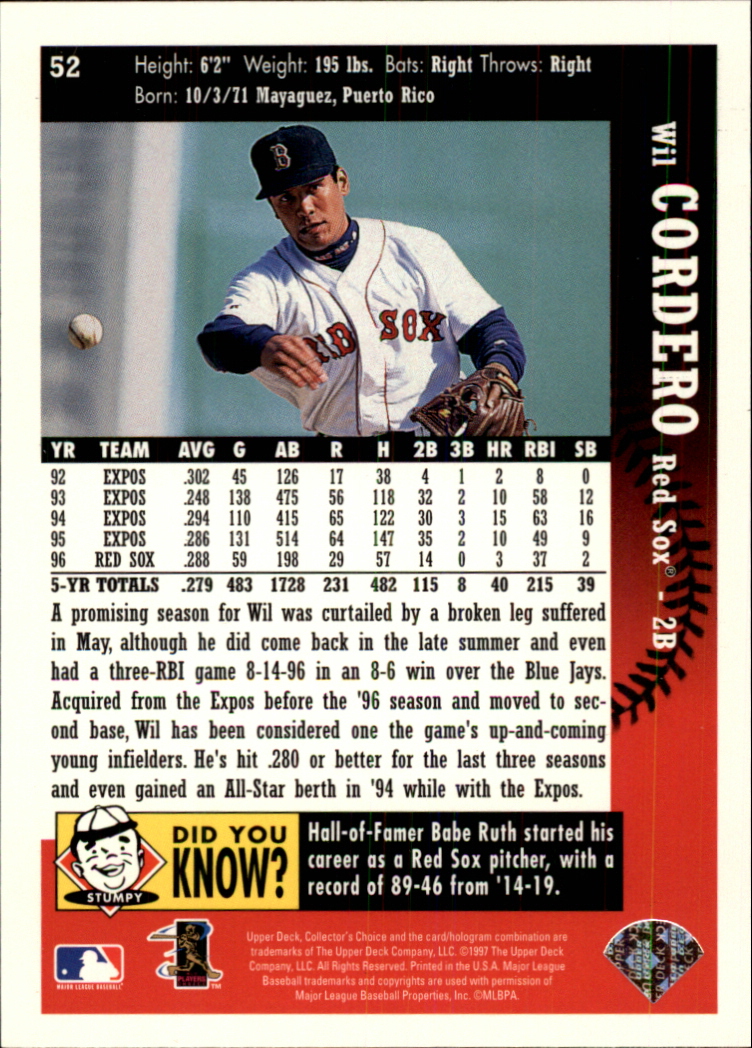 1997 Collector's Choice #52 Wil Cordero back image