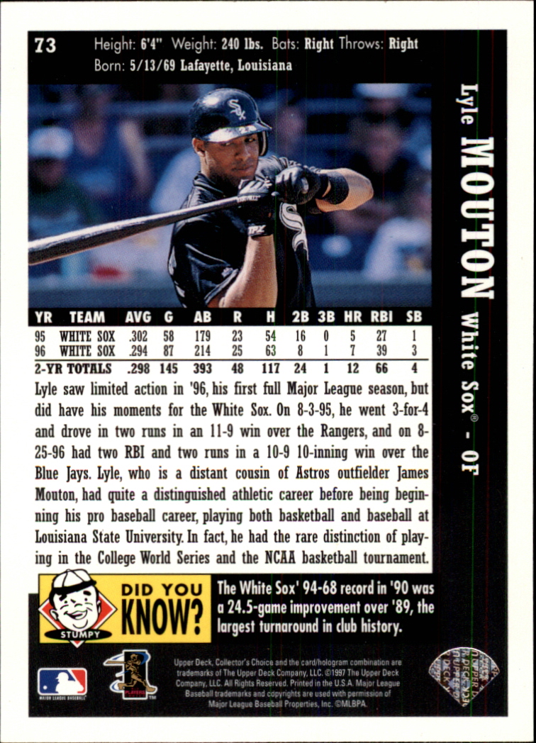 1997 Collector's Choice #73 Lyle Mouton back image