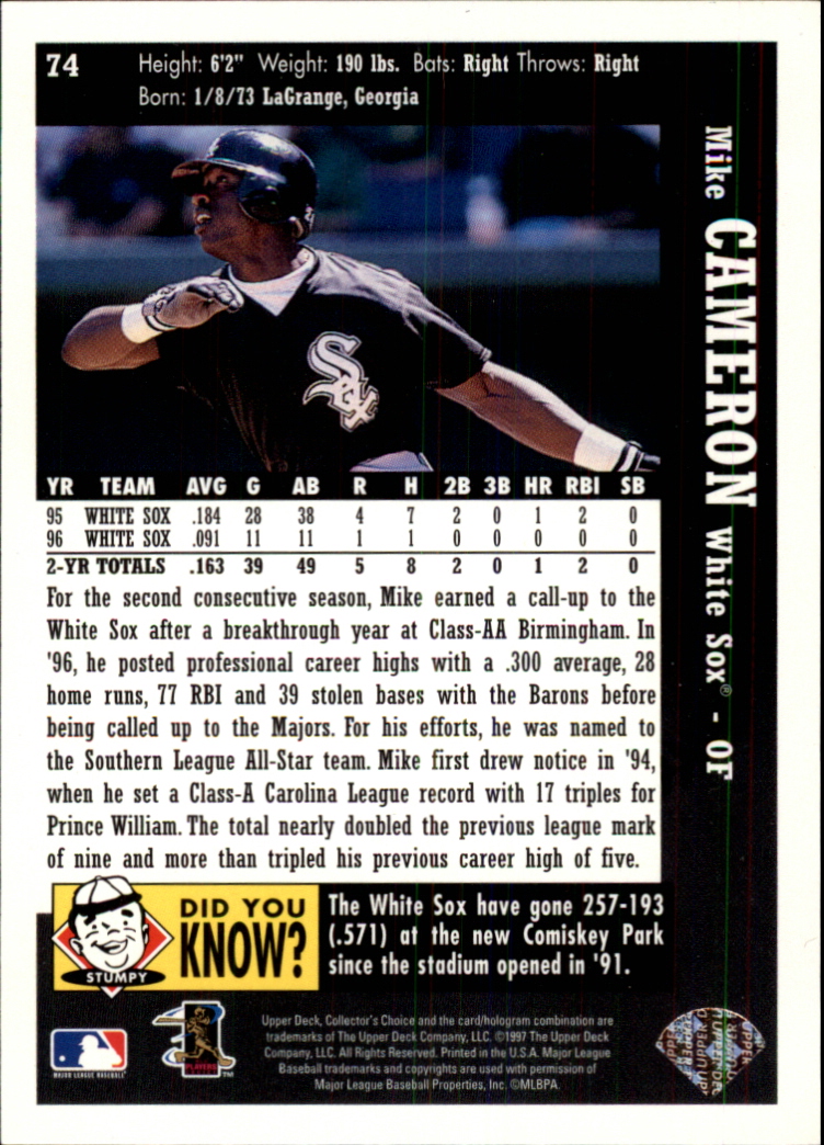 1997 Collector's Choice #74 Mike Cameron back image