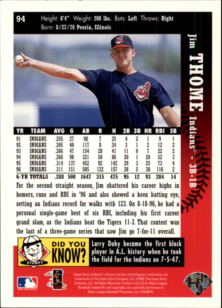 1997 Collector's Choice #94 Jim Thome back image