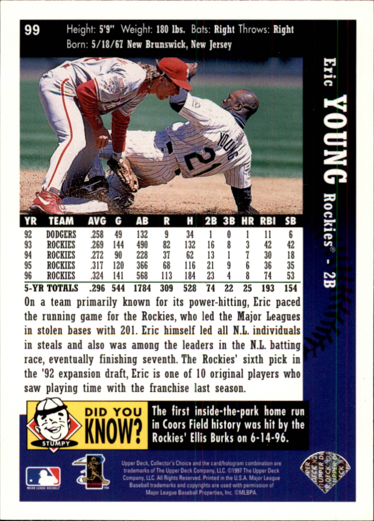 1997 Collector's Choice #99 Eric Young back image