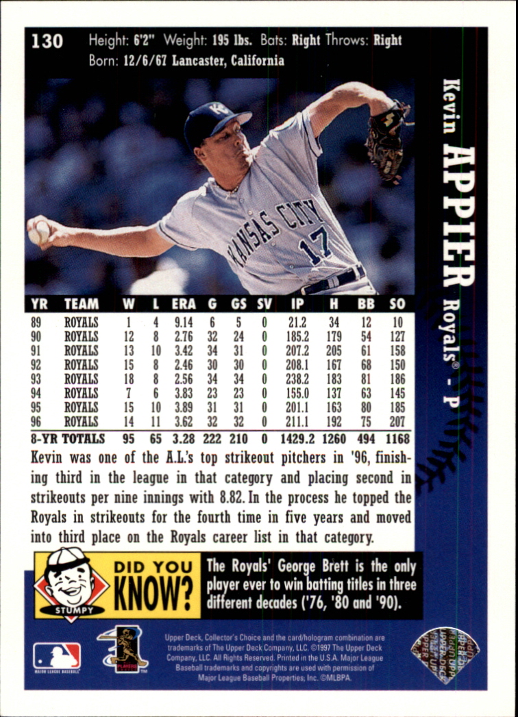 1997 Collector's Choice #130 Kevin Appier back image