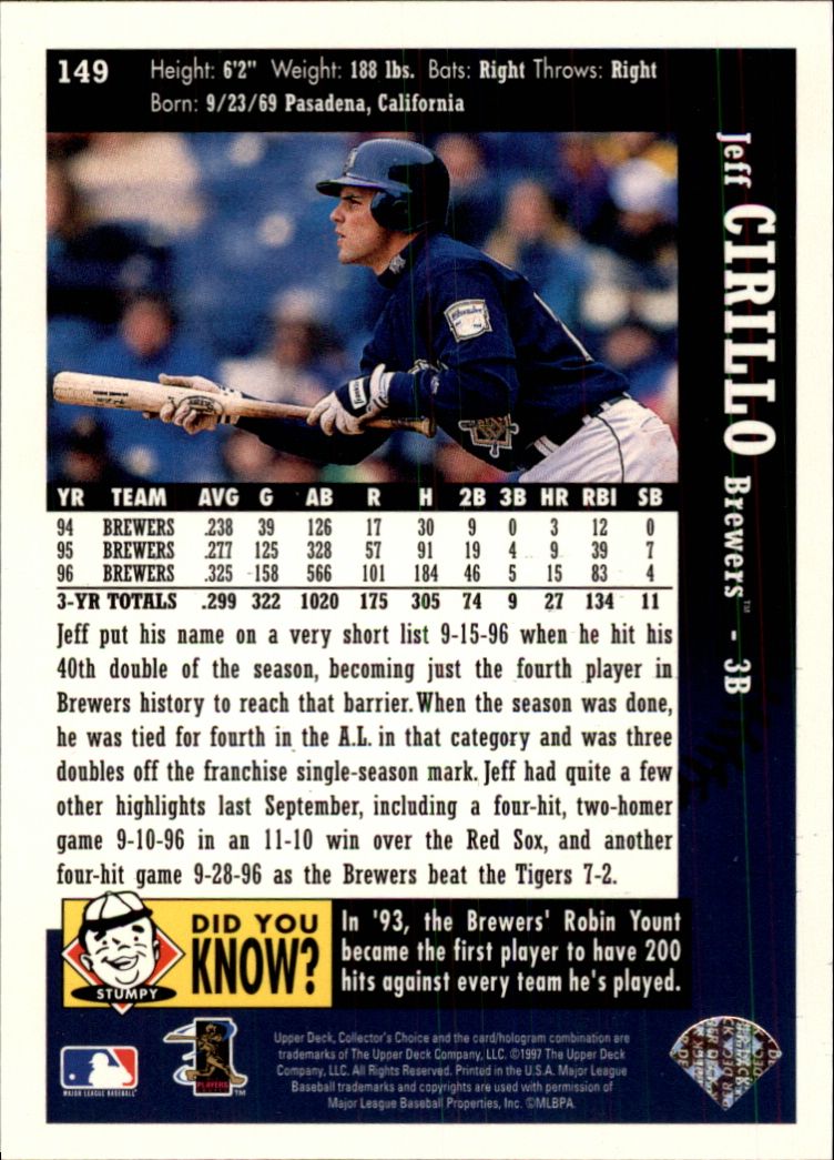 1997 Collector's Choice #149 Jeff Cirillo back image