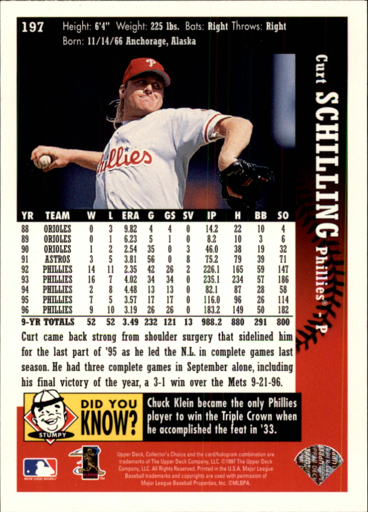 1997 Collector's Choice #197 Curt Schilling back image