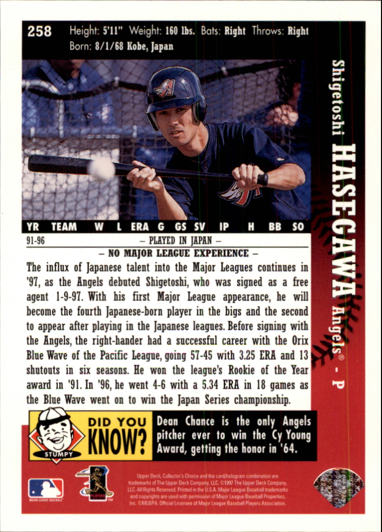 1997 Collector's Choice #258 Shigetoshi Hasegawa RC back image