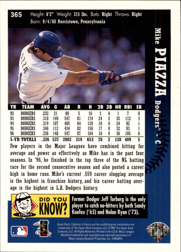 1997 Collector's Choice #365 Mike Piazza back image