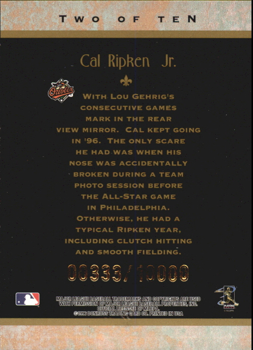 1997 Donruss Diamond Kings Canvas #2 Cal Ripken back image