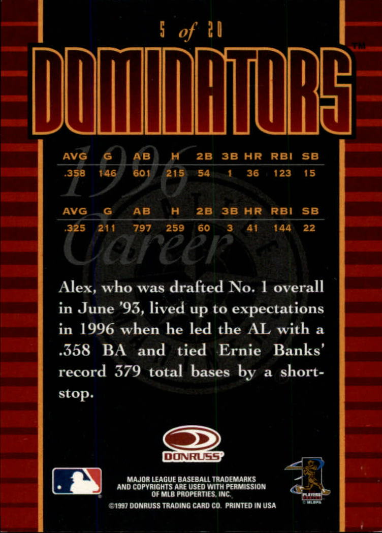 1997 Donruss Dominators #5 Alex Rodriguez back image