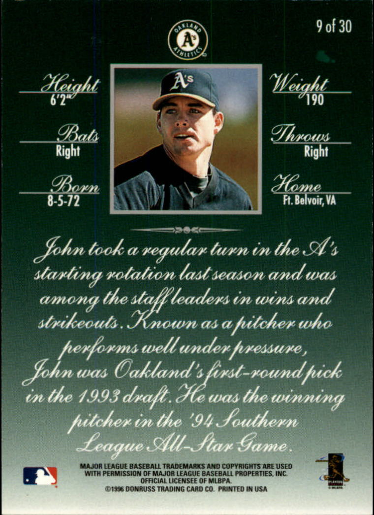 1997 Donruss Rated Rookies #9 John Wasdin back image