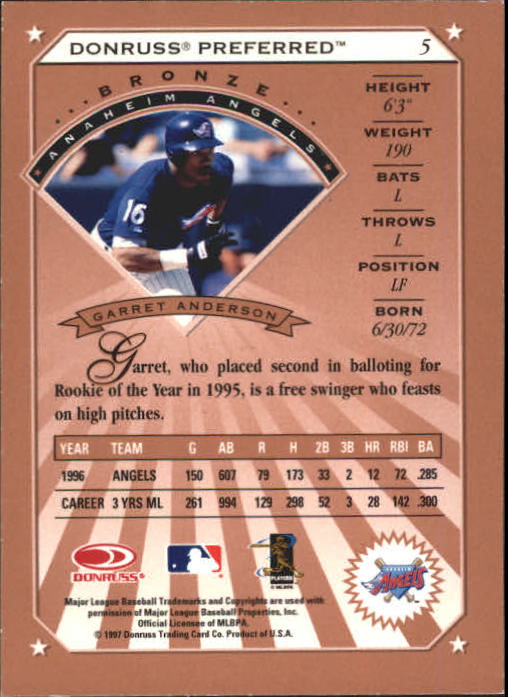 1997 Donruss Preferred #5 Garret Anderson B back image
