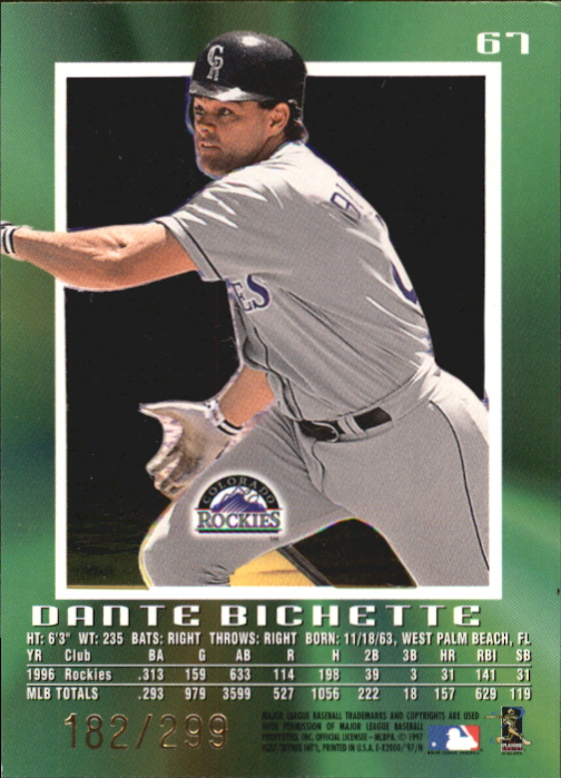 1997 E-X2000 Credentials #67 Dante Bichette back image