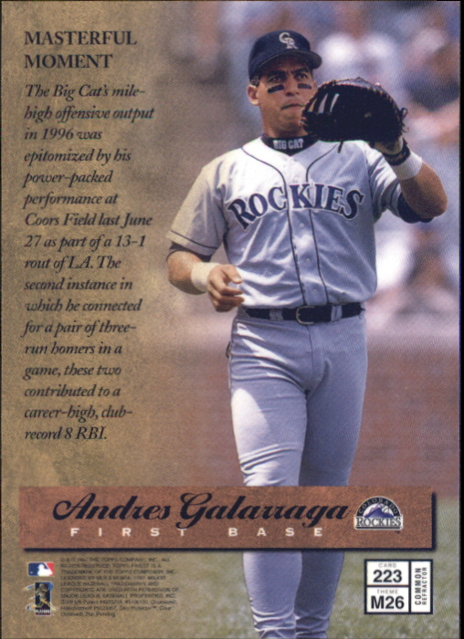 1997 Finest Refractors #223 Andres Galarraga B back image