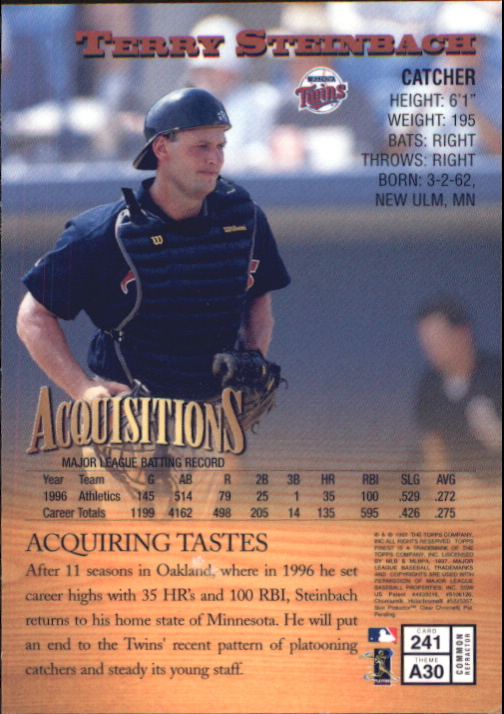 1997 Finest Refractors #241 Terry Steinbach B back image