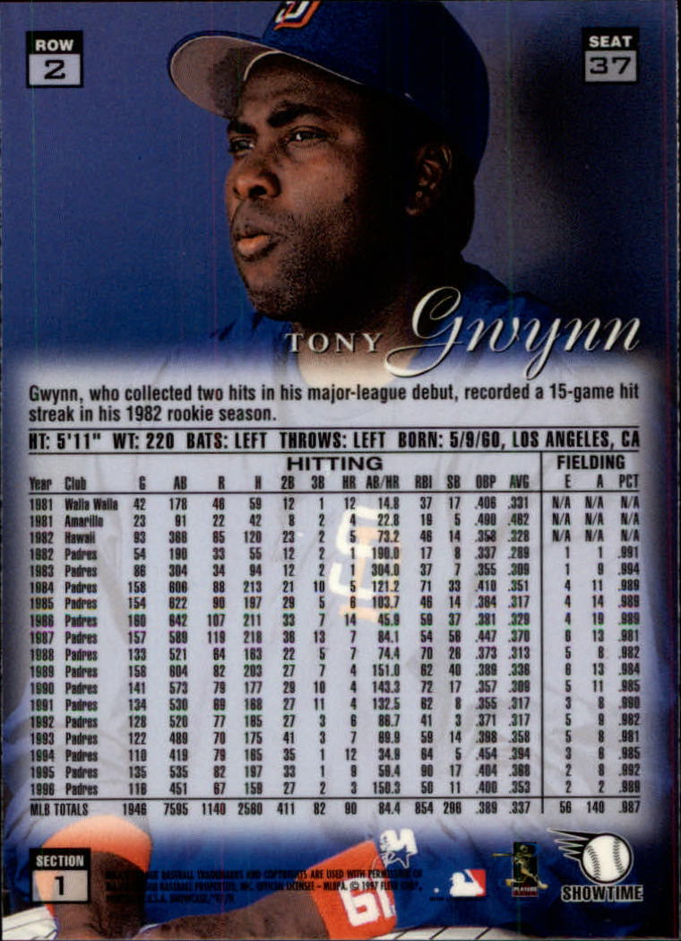 1997 Flair Showcase Row 2 #37 Tony Gwynn back image