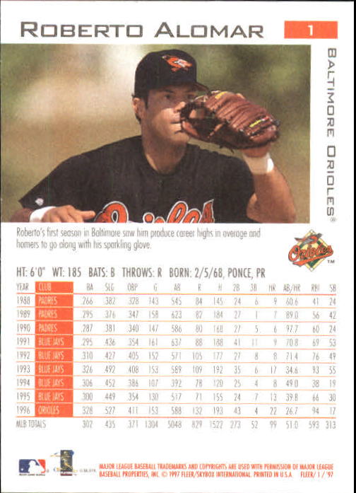 1997 Fleer Baseball "Main Set" Base Cards #1 to #200 - Picture 3 of 385