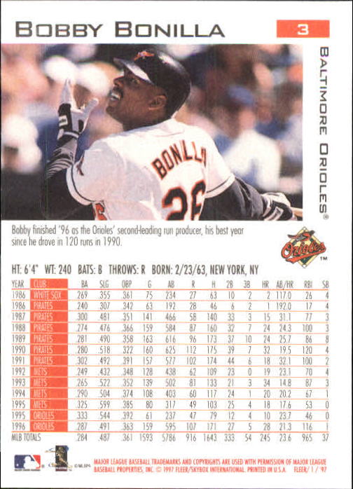 1997 Fleer #3 Bobby Bonilla back image