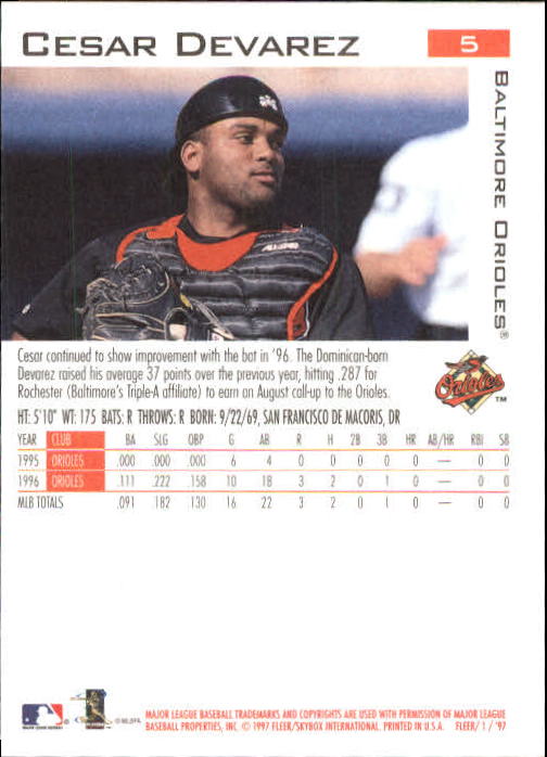 1997 Fleer Baseball "Main Set" Base Cards #1 to #200 - Picture 11 of 385