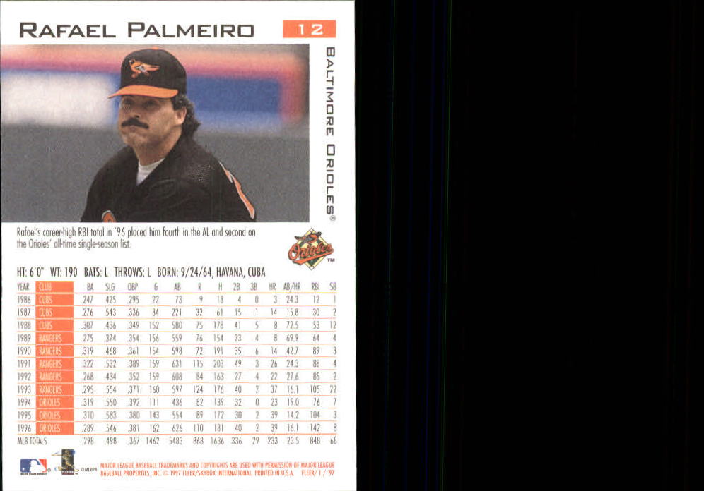1997 Fleer #12 Rafael Palmeiro back image