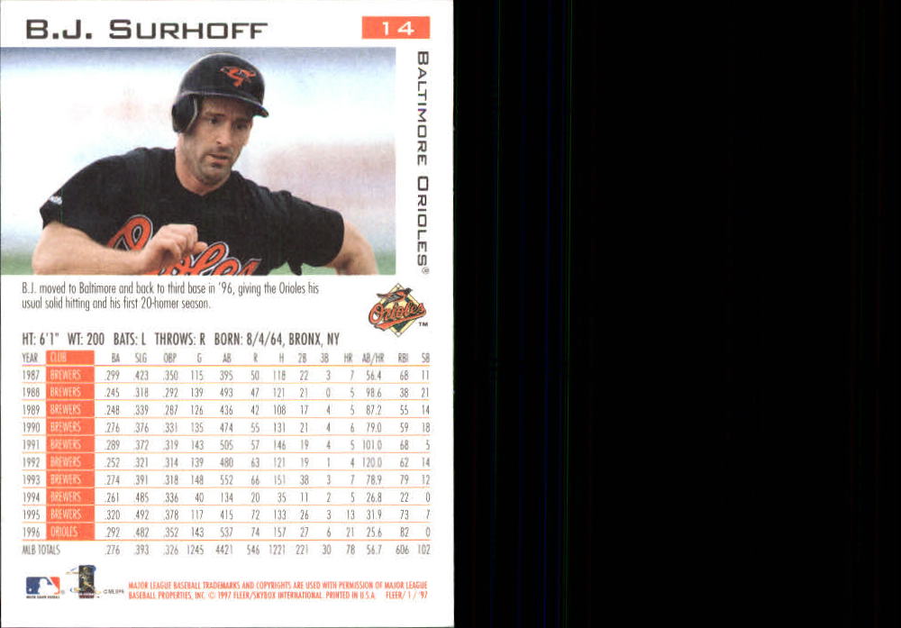 1997 Fleer Baseball "Main Set" Base Cards #1 to #200 - Picture 29 of 385