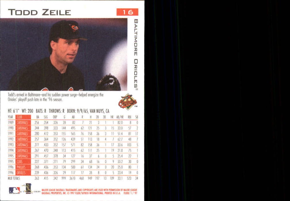 1997 Fleer Baseball "Main Set" Base Cards #1 to #200 - Picture 33 of 385