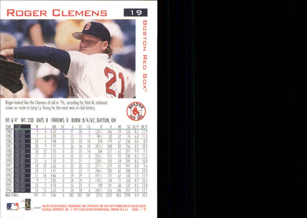 1997 Fleer #19 Roger Clemens back image
