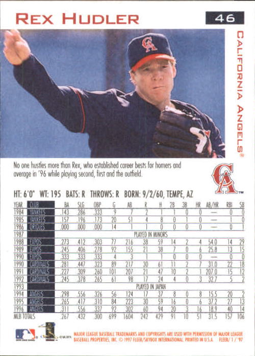 1997 Fleer Baseball "Main Set" Base Cards #1 to #200 - Picture 93 of 385