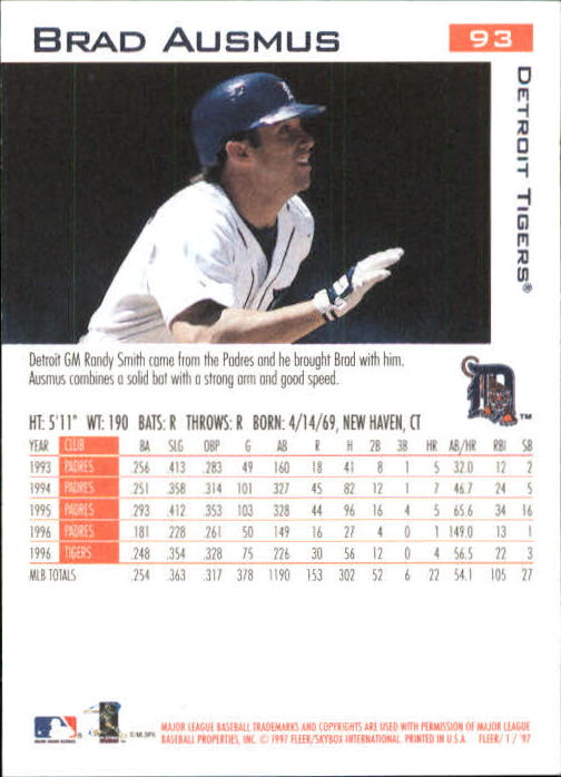 1997 Fleer Baseball "Main Set" Base Cards #1 to #200 - Picture 187 of 385