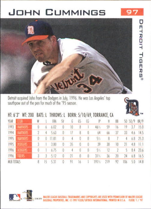 1997 Fleer Baseball "Main Set" Base Cards #1 to #200 - Picture 189 of 385