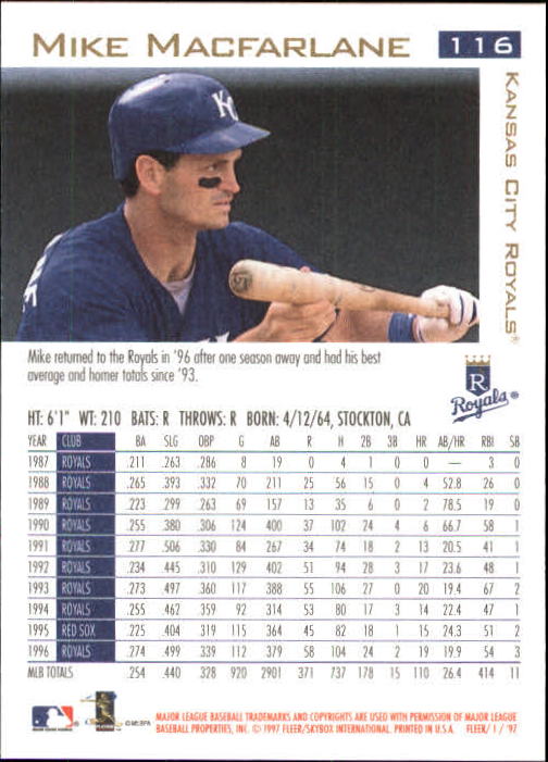1997 Fleer Baseball "Main Set" Base Cards #1 to #200 - Picture 217 of 385