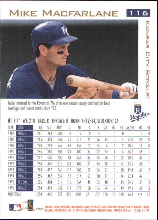 1997 Fleer #116 Mike Macfarlane back image