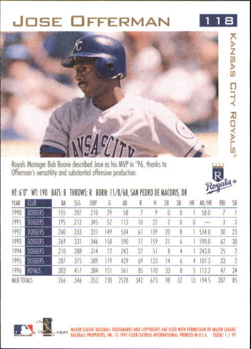 1997 Fleer Baseball "Main Set" Base Cards #1 to #200 - Picture 221 of 385