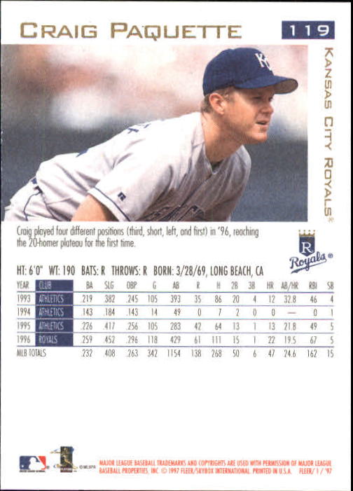 1997 Fleer Baseball "Main Set" Base Cards #1 to #200 - Picture 223 of 385