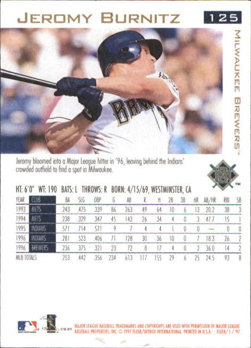 1997 Fleer Baseball "Main Set" Base Cards #1 to #200 - Picture 235 of 385