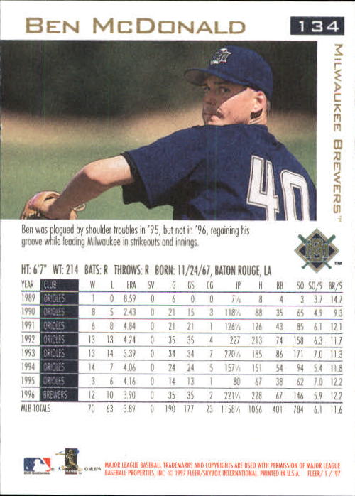 1997 Fleer Baseball "Main Set" Base Cards #1 to #200 - Picture 253 of 385