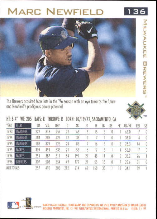 1997 Fleer Baseball "Main Set" Base Cards #1 to #200 - Picture 257 of 385