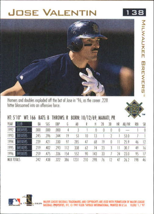 1997 Fleer Baseball "Main Set" Base Cards #1 to #200 - Picture 261 of 385