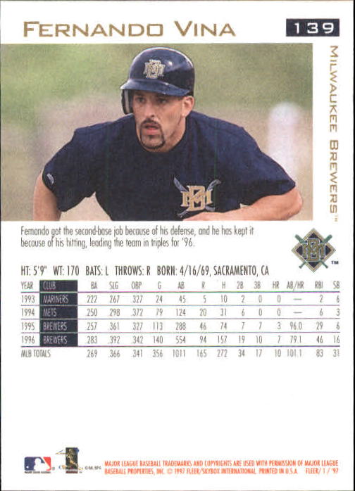 1997 Fleer Baseball "Main Set" Base Cards #1 to #200 - Picture 263 of 385