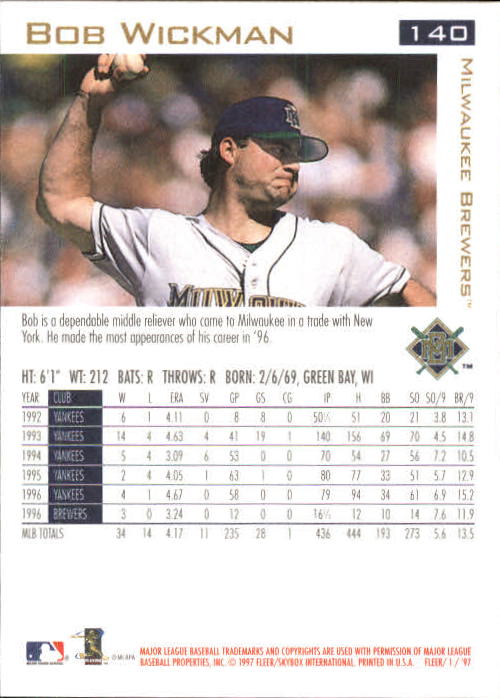 1997 Fleer Baseball "Main Set" Base Cards #1 to #200 - Picture 265 of 385