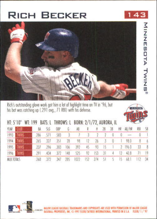1997 Fleer Baseball "Main Set" Base Cards #1 to #200 - Picture 271 of 385