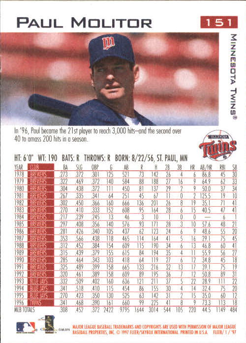 1997 Fleer Baseball "Main Set" Base Cards #1 to #200 - Picture 287 of 385