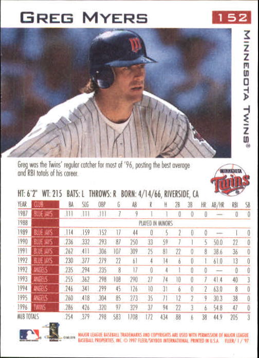 1997 Fleer Baseball "Main Set" Base Cards #1 to #200 - Picture 289 of 385