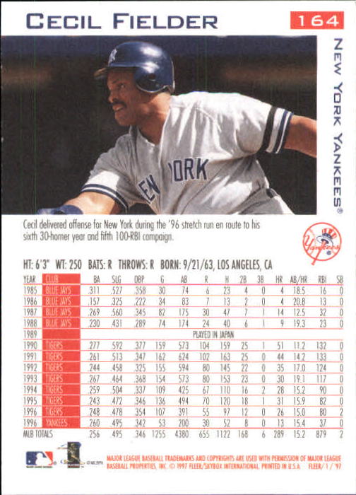 1997 Fleer Baseball "Main Set" Base Cards #1 to #200 - Picture 313 of 385