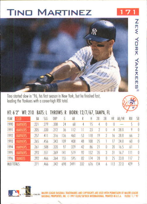 1997 Fleer Baseball "Main Set" Base Cards #1 to #200 - Picture 327 of 385