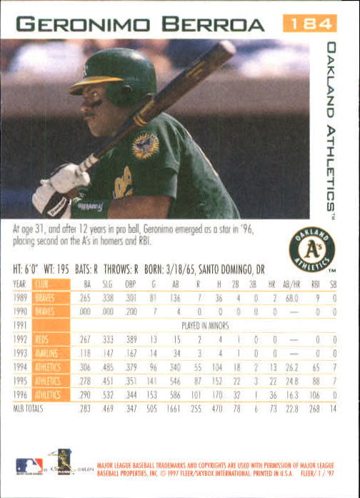 1997 Fleer Baseball "Main Set" Base Cards #1 to #200 - Picture 353 of 385