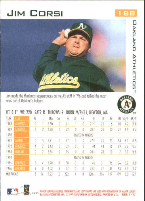 1997 Fleer Baseball "Main Set" Base Cards #1 to #200 - Picture 361 of 385