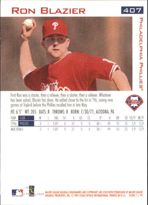 1997 Fleer Baseball "Main Set" Base Cards #401 to #600 - Picture 15 of 387